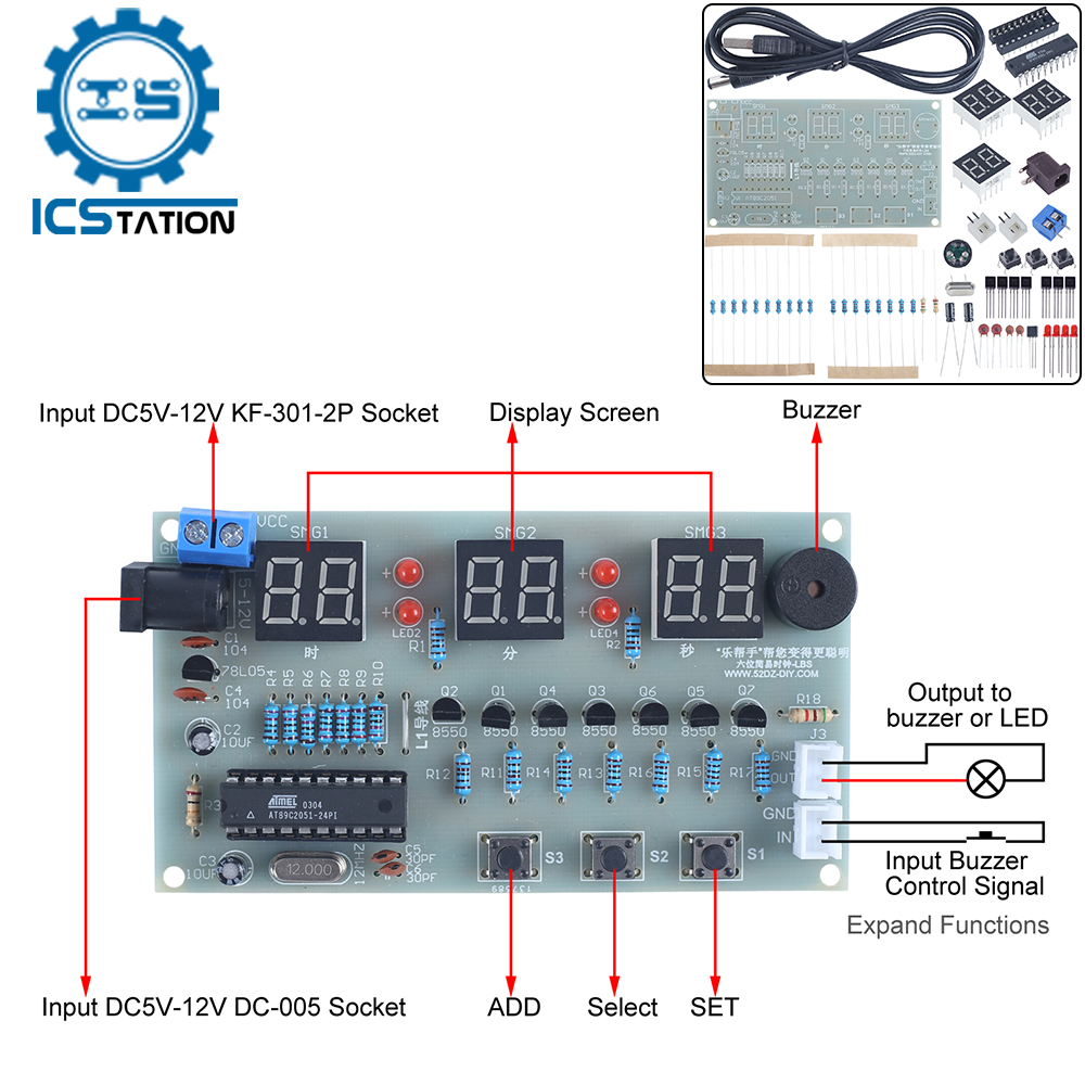 Diy Electronics Learning Kit - DIY elektronik kiti 6Bit kırmızı LED